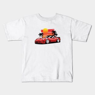 Red Corvette C3 Sunset Palms Kids T-Shirt